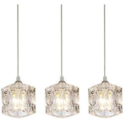 COTULIN Set of 3 Modern Cute Mini Crystal Pendant Light,Pendant Lighting Fixture for Living Room Dining Room Bedroom Kitchen Island Bar Counter,Brushed Nickel Finish with Crystal Glass Shade