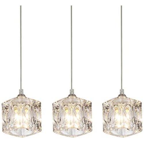 COTULIN Set of 3 Modern Cute Mini Crystal Pendant Light,Pendant Lighting Fixture for Living Room Dining Room Bedroom Kitchen Island Bar Counter,Brushed Nickel Finish with Crystal Glass Shade