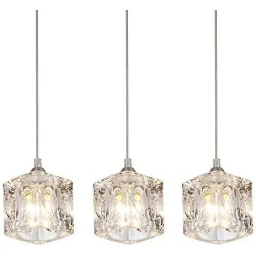 COTULIN Set of 3 Modern Cute Mini Crystal Pendant Light,Pendant Lighting Fixture for Living Room Dining Room Bedroom Kitchen Island Bar Counter,Brushed Nickel Finish with Crystal Glass Shade