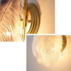 BOKT Mid Century Modern Wall Sconce White Elegant Feather Wall Lamp Metal Wall Mount Light Fixture for Bedroom Bedside Living Dining Room Hallway (A-Style)