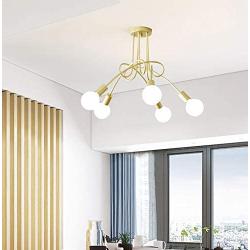 Ganeed Modern Chandelier, Mid-Century 5 Lights Gold Sputnik Pendant Lighting,Industrial Brushed Nickel Ceiling Light Fixture for Kitchen Dining Room Living Room,Gold