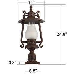 GZBtech Vintage Outdoor Post Lantern, 110V Waterproof Rust Bronze Pole Light Fixture of Rustic Kerosene Style, Metal Pillar Lantern with Frosted Glass Shade for Backyard Garden