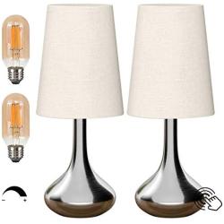 Table Lamp, Deeplite 3 Way Dimmable Bedside Lamps, Silver Touch Control Lamp Set of 2 for Bedroom, Living Room (6W LED Bulb Incuded)