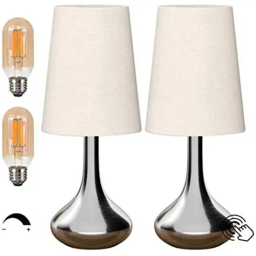 Table Lamp, Deeplite 3 Way Dimmable Bedside Lamps, Silver Touch Control Lamp Set of 2 for Bedroom, Living Room (6W LED Bulb Incuded)