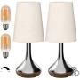 Table Lamp, Deeplite 3 Way Dimmable Bedside Lamps, Silver Touch Control Lamp Set of 2 for Bedroom, Living Room (6W LED Bulb Incuded)