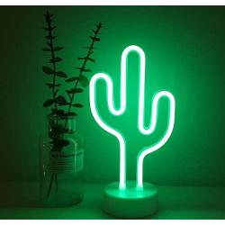 Cactus Neon Sign Night Light Lamp with Holder Base Decorative Marquee Signs Light Battery Operated Wall Decoration for Living Room Bedroom Christmas Party Supplies Kids Toys Birthday Gifts