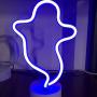 OHLGT LED Neon Light, Neon Sign Blue Ghost Lamp with Base, Battery and USB Operated Neon Decorative Lights for Halloween, Christmas, New Years, Party, Bar, Home, Bedroom