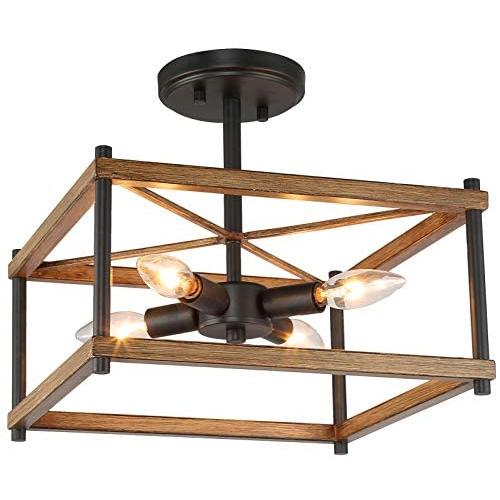 KSANA Semi Flush Mount Ceiling Light, Farmhouse Light Fixtures Ceiling with Faux Wood Finish for Kitchen, Dining Room, W12.5”x H12”