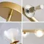 Jaycomey 6-Lights Pendant Lighting,Mid Century Modern Gold Chandelier,Glass Globe Lampshades DNA Hanging Chandelier Light Fixture for Dining Room,G9 Bulbs Included,Natural Light 4000K