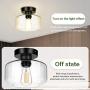 [2 Pack] Industrial Semi Flush Mount Ceiling Light,Farmhouse Light Fixture with E26 Base Clear Glass Pendant Lamp Shade, Ceiling Light Fixture for Hallway, Entry, Porch, Kitchen, Bedroom, Bar, Hotel