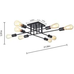 Oldiron 8 Light Black Sputnik Chandelier,Mid Century Semi Flush Mount Ceiling Light Industrial Antique Style Lighting Fixture for Kitchen Hallway Dining Room Living Room Foyers Bedroom