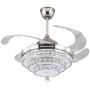 TFCFL 42'' Crystal Ceiling Fan with Lights, Modern Invisible Chandelier with Remote & Pendant 3-Color Changes LED Retractable Blade for Dining Room, Bedroom, Living Room (Silver)