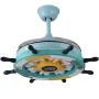 Lighting Groups 42 Inch Blue Reversible Ceiling Fan Lights Pirate Ship Steering Wheel LED Retractable Fan Chandelier for Kids Room Dining Room Livingroom Ceiling Lights Children Bedroom Stealth Ceiling Light with Fans (Blue)