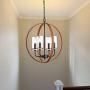 Maxax Indoor Chandelier 4 Lights Wood Pendant Lighting with Clear Glass Shade for Dining Room, Living Room