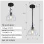 Industrial Pendant Lighting, 1-Light Adjustable Ceiling Lamp in Black Finish, Farmhouse Hanging Light Fixture with Clear Seeded Glass Shade for Dining Room, Living Room, Kitchen Island, 40W