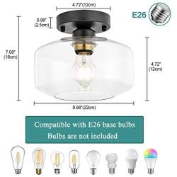 Semi-Flush Mount Ceiling Light,Clear Glass Shade,Brass Accent Socket,Modern Ceiling Light Fixture with Black Finish for Kitchen,Hallway,Entryway,Dining Room,Bedroom,Cafe, Bar,Living Room