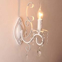 LAKIQ Indoor Wall Lighting Modern Crystal Wall Sconce European Style with Candle Shape Bedside Wall Lamp for Living Room Bedroom Dining Room (1-Light)