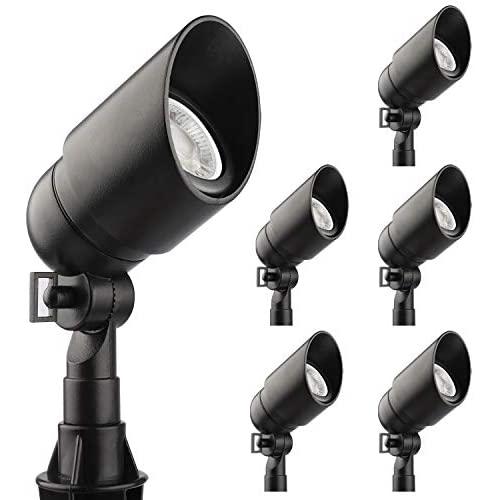 T&X 5W LED Landscape Lighting Landscape Lights, Low Voltage LED Spotlight 450 Lumen Warm White Cast-Aluminum Waterproof for Yard Lawn Porch Patio Outdoor Garden Light (6PK, Black)