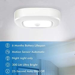 SUNVIE Motion Sensor Ceiling Light Battery Operated LED Motion Sensor Light Indoor/Outdoor Wireless Battery Powered Ceiling Light 300LM for Closet Hallway Bathroom Laundry Pantry with Photocell Sensor