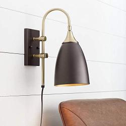 Lewes Modern Wall Lamp Bronze Antique Brass Plug-in Light Fixture Adjustable Metal Shade for Bedroom Bedside Living Room Reading - 360 Lighting