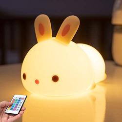 Bunny Baby Night Lights Girls, Cute Room Decor Anime Baby Toddler Squishy Led Nursery Timer Bedroom Touch Lamps, Multicolor Stuff Silicone Tap Remote Valentines Birthday Day Gifts Kids Boys Teen