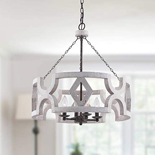 Farmhouse Wood Drum Chandelier, Cottage Burlywood Hanging Pendant Ceiling Light for Dining Room, Living Room, Foyer