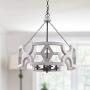 Farmhouse Wood Drum Chandelier, Cottage Burlywood Hanging Pendant Ceiling Light for Dining Room, Living Room, Foyer