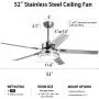 52'' 5 Blades Ceiling Fan with Lights Brushed Nickel Modern Ceiling Fan Chandelier Remote Control Fandelier Ceiling Fan for Bedroom,Dining Room,Living Room,Pavilion