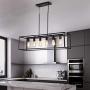 Garwarm 6 Light Rectangle Chandelier,Black Metal Linear Modern Pendant Lighting,Industrial Cage Kitchen Island Ceiling Light Fixture for Dining Room Kitchen