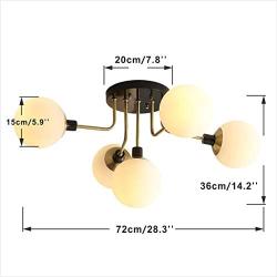 BOKT Semi Flush Mount Ceiling Light 5 Lights Sputnik Light Fixture Mid Century Modern Ceiling Pendant Light with Milky White Glass Shade for Living Dining Room Kitchen