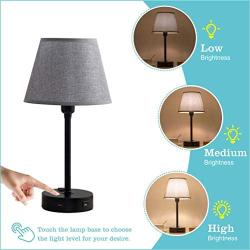 Focondot Touch Control Lamps, Built in 2 USB ports and 1 AC Outlet Bedside Table Lamp, Gray Nightstand Lamps Include 2 Dimmable Edison LED Bulbs, Ideal USB Lamps for Bedroom Living Room Office(2 Pack)