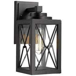 Emliviar Outdoor Wall Mount Light Fixture, Modern Exterior Wall Sconce in Black Finish with Clear Glass, 0387BK