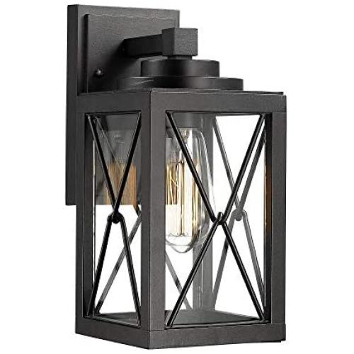 Emliviar Outdoor Wall Mount Light Fixture, Modern Exterior Wall Sconce in Black Finish with Clear Glass, 0387BK