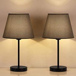 HAITTAL Small Table Lamps - Vintage Bedside Nightstand Lamps Set of 2 for Bedroom, Office, Dorm Room, Grey