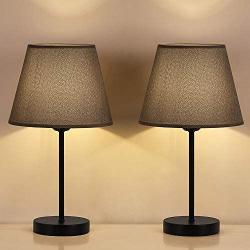 HAITTAL Small Table Lamps - Vintage Bedside Nightstand Lamps Set of 2 for Bedroom, Office, Dorm Room, Grey