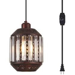 YLONG-ZS Hanging Lamps Swag Lights Plug in Pendant Light 16.4 FT Cord and Chain/Hanging Pendant Light Cage in-Line On/Off Dimmer Switch for Kitchen Island, Dining Room, Entryway