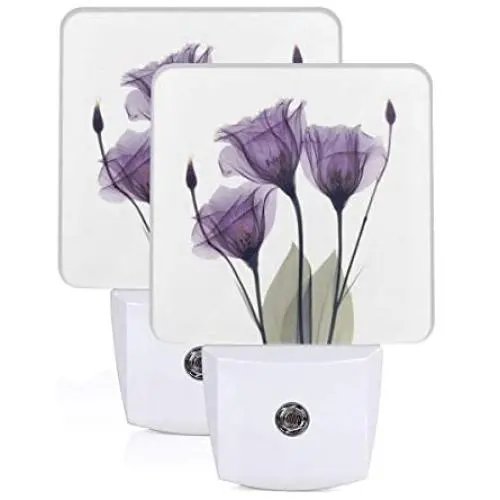 Set of 2 Led Night Lights, Lavender Purple Hope Flowers Auto Dusk-to-Dawn Sensor Night Lamp Plug-in Home Decorative for Adult