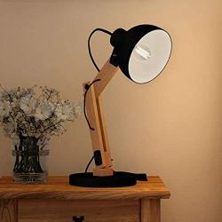 Lavish Home Swing Arm Desk Lamp Wood Modern Adjustable Architect Table Light LED Bulb Included for Living Room, Bedroom, Office (Black)