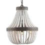 VILUXY Bohemia Wood Beaded Chandelier Antique Rustic Pendant Light White Finishing for Bedroom, Kitchen Island, Gril Room 3-Light