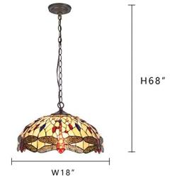 Capulina Tiffany Dining Table Lights, 18 Inch Wide Hanging Tiffany Style Lamp, 2-Light Stained Glass Lighting Fixtures, Stained Glass Dining Room Lights, Dragonfly Style Tiffany Pendant Lights
