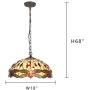 Capulina Tiffany Dining Table Lights, 18 Inch Wide Hanging Tiffany Style Lamp, 2-Light Stained Glass Lighting Fixtures, Stained Glass Dining Room Lights, Dragonfly Style Tiffany Pendant Lights
