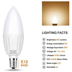 Briignite E12 LED Candelabra Bulb, 880LM, 80W Incandescent Bulb Equivalent, Chandelier Light Bulb Soft White 3000K, E12 Candelabra Base, Non-Dimmable Bulb for Living Room, Dining Room, 4 Pack