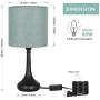 HAITRAL Modern Table Lamps, Vintage Bedside Lamps, Nightstand Lamps Set of 2 for Bedroom, Family Room, Living Room with Metal Base Fabric Lamp Shade - CadetBlue