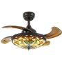 APBEAMLighting Tiffany Ceiling Fan Light Retro LED Dimmable Fandelier Retractable Reverse Blades with Remote Control for Bedroom Dining Room 36 Inches