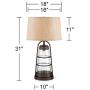 Industrial Table Lamp with Nightlight Bronze Cage Glass Lantern Brown Burlap Shade for Living Room Family - Franklin Iron Works