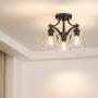 Tangkula Glass Ceiling Light Fixture, Clear Glass Shade, Semi Flush Mount Ceiling Light w/ Sturdy Metal Canopy, Modern 3-Light Close to Ceiling Light for Dining Room, Bedroom, Cafe, Living Room