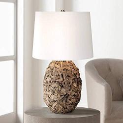 Nantucket Tropical Table Lamp Natural Seagrass White Drum Shade for Living Room Family Bedroom Bedside Nightstand Office - 360 Lighting