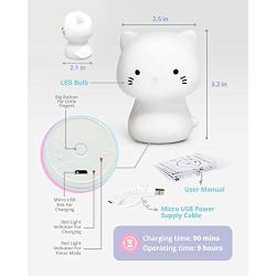 SomeShine Kids Night Light - Rechargeable Cat Kawaii Lamp with Auto-Off Timer, Safe and Durable Animal Night Light and Glowing Companion for Baby Feeding, Diaper Changing, and Midnight Bathroom Trips