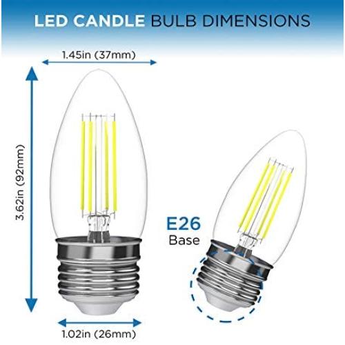 (6 Pack) 35-Watt Equivalent LED E26 Base Chandelier B11 Dimmable Clear Filament Vintage Style Light Bulb 5000K Daylight Decorative 35W LED Chandelier Ceiling Fan Bulbs