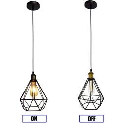 Lobolighting Industrial Pendant Light Retro Vintage Diamond Metal Cage Ceiling Lighting Fixture with E26 Bronze Lamp Socket 24'' Adjustable Hanging Cord for Home Office Decoration